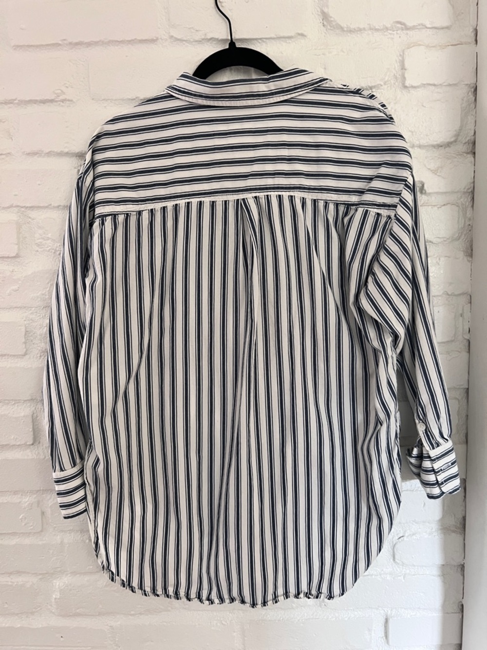 Anthropologie Maeve Navy and White Striped Button-Up Shirt - Picture 6 of 8